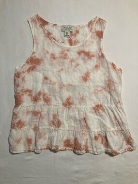 Rachel Zoe White & Peach Tie-Dye Ruffled Sleeveless Top (Item No. C22)